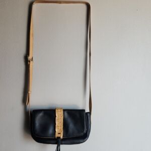 Tommy Bahama Black and Tan Crossbody Bag 100 Percent Leather
